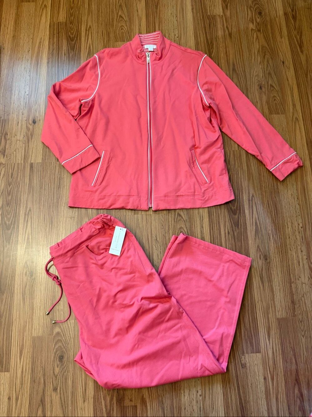 NWT Charter Club Women's Full Zip Tracksuit Jacket Pants Set Hibiscus Size 1X